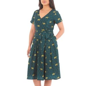 Blue with Gold Sea Turtle Patterned Dress from eShakti